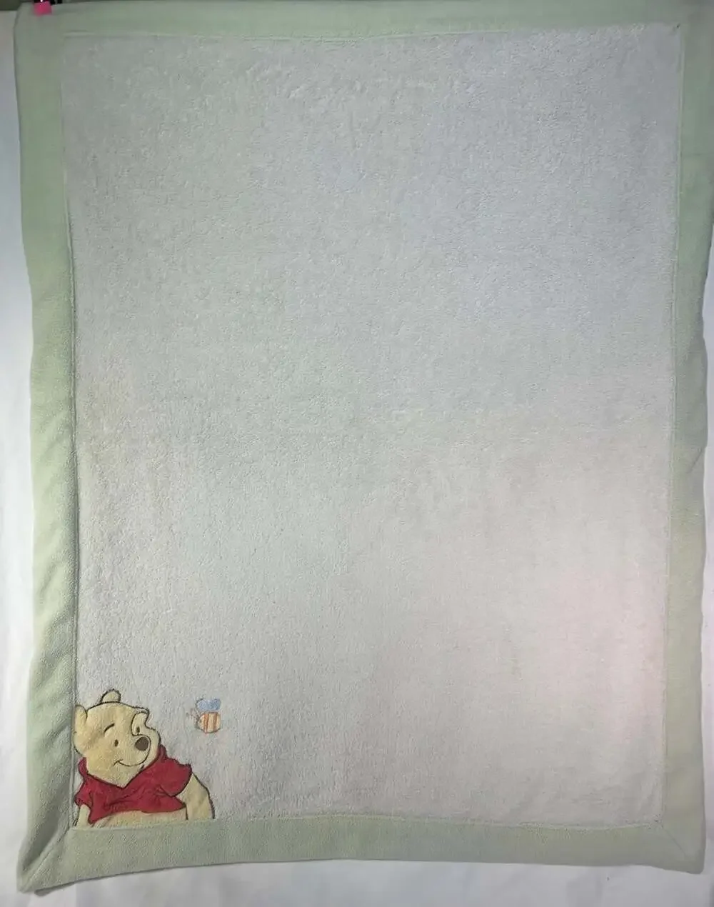 Winnie The Pooh and Bee Blanket cream with green edge 30x40”in READ